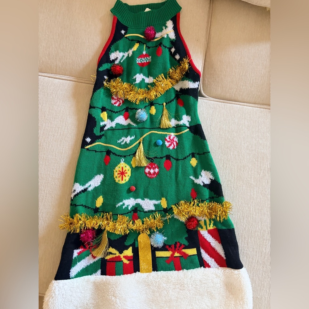 Festive HolidaySweater Dress with Tree Design